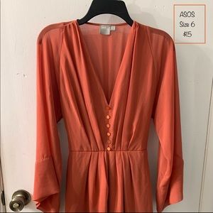 ASOS Burnt Orange Bell Sleeved Back Tie Dress